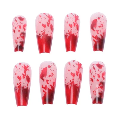 24 Pcs Faux Ongles Rouge Noir Gothique Pour Fêtes - Photo 1/4
