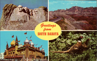 Greetings from South Dakota c1960s Mt. Rushmore Corn Palace Multiview Postcard