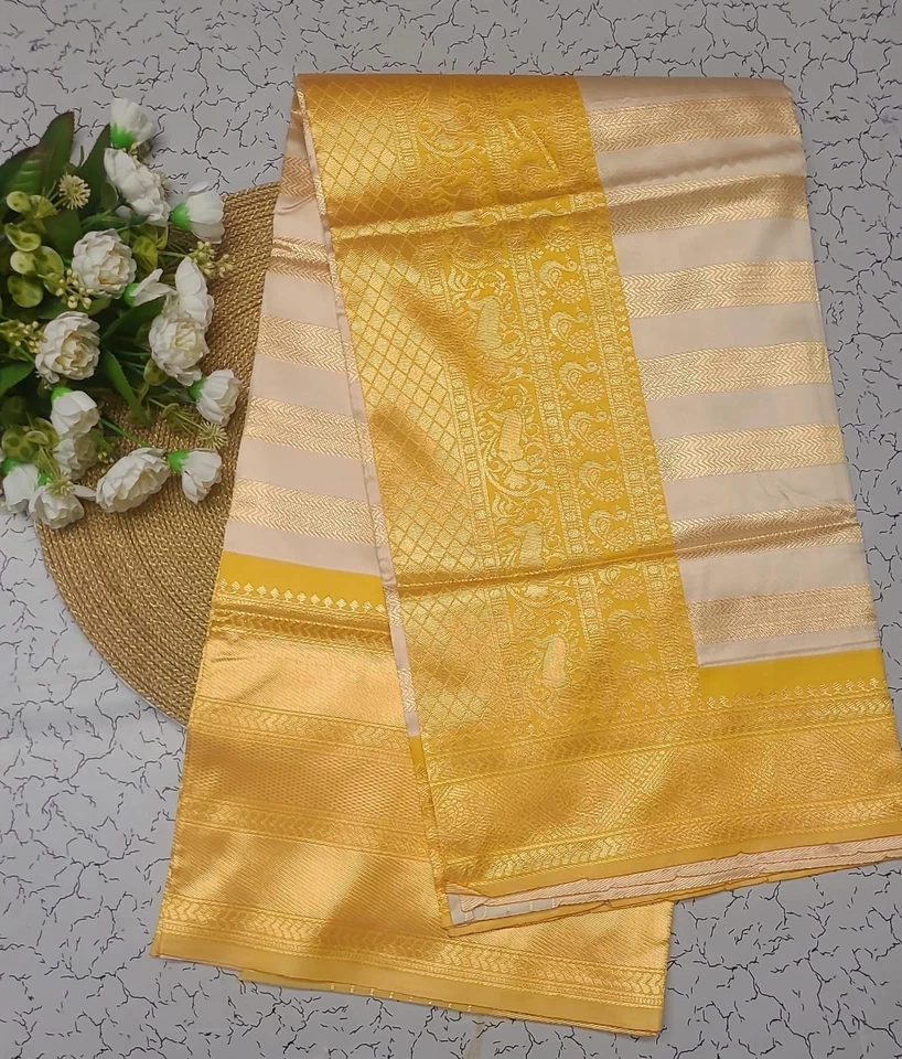 Sari de seda Kanjivaram suave puro Banarasi para mujer con pieza de blusa para boda Foto 2 de 4
