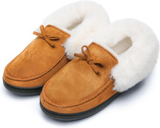 Women'S House Shoes Memory Foam Suede Moccasin Slippers Winter Warm Fleece Lined