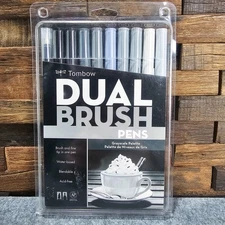 Tombow 56171 Dual Brush Pen Art Markers Grayscale 10-Pack. Blendable Brush an...