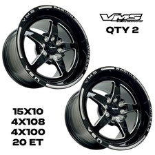 Qty 2 Vms Racing V-star 15x10 Drag Track Race Rims Wheels 4x100 Et 20 6.3 Bs