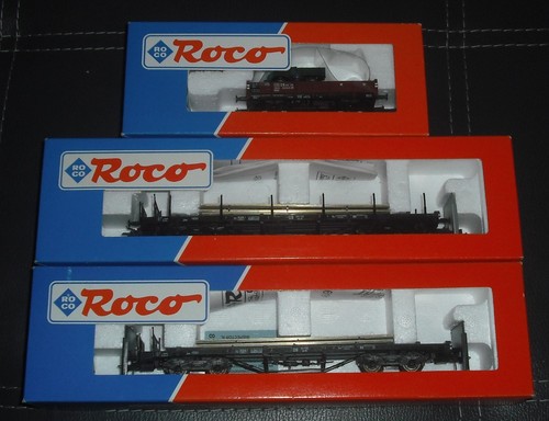 Roco H0 46990 (2x), 46998 (1x): 2 SS15 mit Schienen,1 KKlmm mit Unimog, DB Ep. 3 | Zustand: Gebraucht
