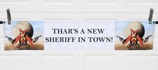 Vinyl Sign Yosemite Sam “Thar’s A New Sheriff In Town!” 5’ X 1’ VGC