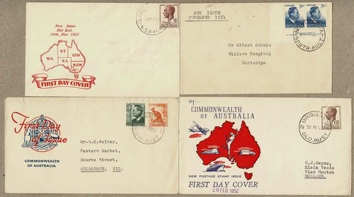 Australia 1951 1952 KGVI FDC Cover x4 inc Imprint Pair
