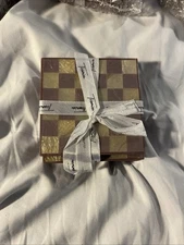 Tiramisu Drink Coasters Checkered Set Of 4 Mother Of Pearl Multicolor Wood