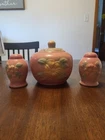 Antique Original Hull Pottery Sunglow Pattern Pink Cannister, Salt Pepper Shaker