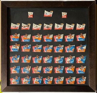 ATHENS 2004 OLYMPICS 45x TORCH RELAY COCA COLA PINS - FRAMED!
