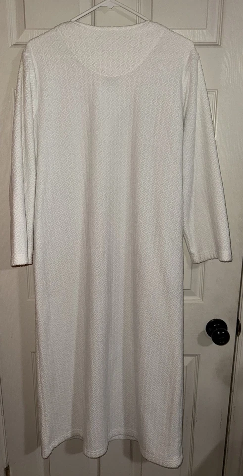 Abrigo bata mujer Miss Elaine House talla M blanco a rayas cremallera bordado Foto 3 de 4