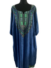 Eaonplus Kaftan style dress size 3  14/16 blue short sleeve cotton womens
