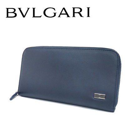 Condition BVLGARI B.Zero1 Round Zipper Long Wallet Leather Navy Men s Women s