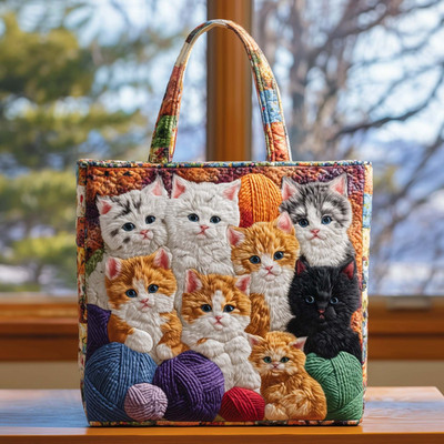 Personalized Cat Face Kitten Feline Pet Lovers Cat Mom Quilted Tote Bag Gift
