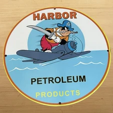 VINTAGE HARBOR PORCELAIN SIGN PETROLEUM GAS OIL SERVICE STATION PUMP PLATE