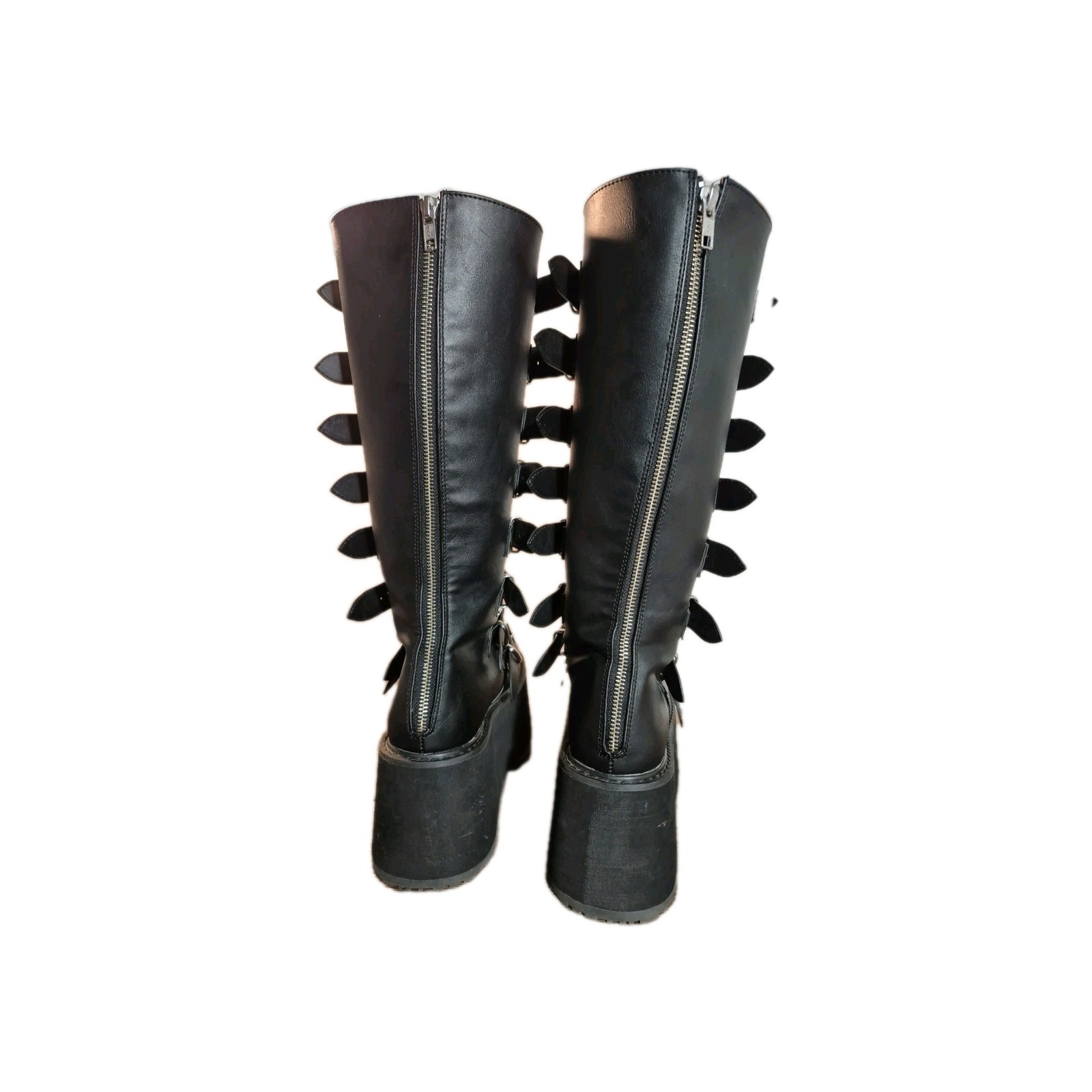 Black Wedge Platform Buckles Knee High Boots Goth… - image 3
