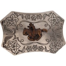 Flower Floral Cowboy Western Cowgirl Horse Back Riding 80s Vintage Belt Buckle