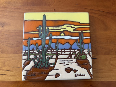 Leone Kuhne Earthtones ''Desert'' ceramic trivet art tile 6 X 6 1999