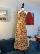 Mango MNG Women’s 2 XS MAXI DRESS Floral Halter Boho  Coastal Wedding Guest