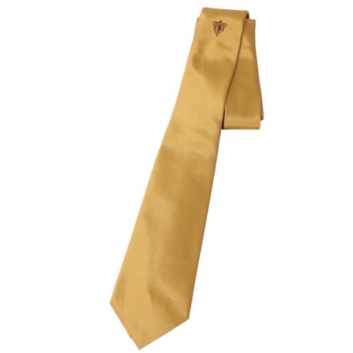 Męski złoty jedwabny krawat Gucci nieużywany klasyczny solidny wzór szerokość 7,5 cm