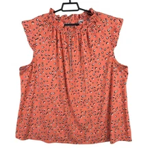 Womens Monroe and Main Peach Dot Print Sleeveless Blouse Polyester Stretch 3X