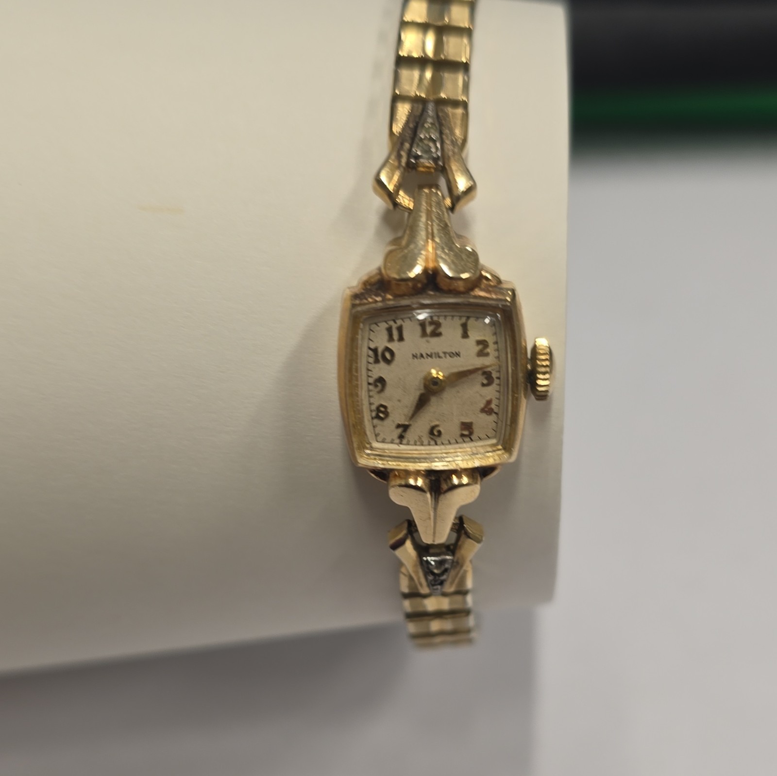 Hamilton Women’s Vintage Mechanical 17J Rectangle Watch White Dial Two-Tone