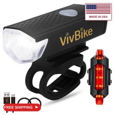 VivBike Rechargeable Bicycle Lights Set for Daily Use, LED Front Light and Rear