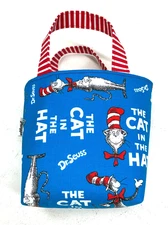 Handmade Fabric Lined Mini Tote Bag/Gift Bag Blue Dr. Seuss Cat in the Hat New