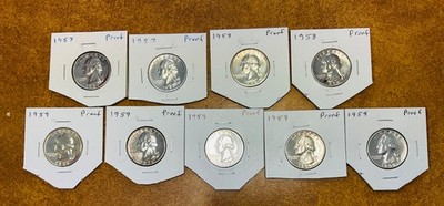 1957  -1959 Silver Proof Quarter lot of 9, nice quarters some toning.