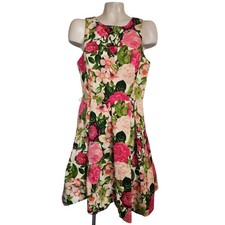Eliza J Women Pink Floral Sleeveless Fit and Flare Pleated Dress Size 12 Pocket