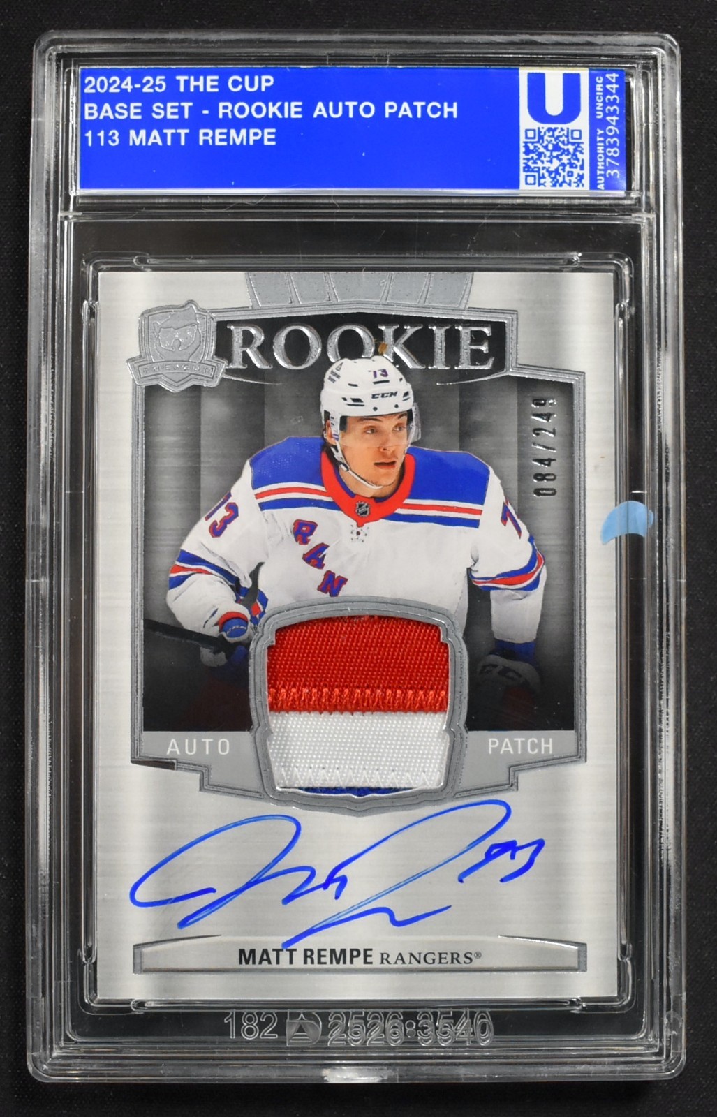 Matt Rempe 2024-25 Upper Deck The Cup Rookie Patch Autograph /249 Rangers #113