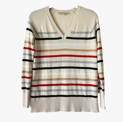 LOFT Women's Sweater V-neck Soft Knit Pullover Size XS Striped