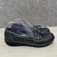 Clarks Ashland Bubble Loafer Navy Leather Women Flat Shoes Size US 5.5