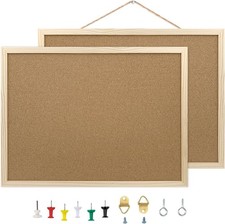 2-Pack 15.7"x11.8" Cork Board, Oak Frame, Wall Mount for Office/Home
