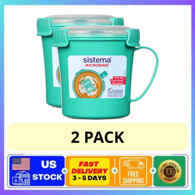 #ad 2 Pack Sistema Microwave Medium Soup Mug Container 656ml BPA Free Minty Teal New $14.99