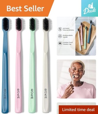 Gentle Extra Soft Activated Charcoal Toothbrush - Travel Cap & Bioplastic Handle