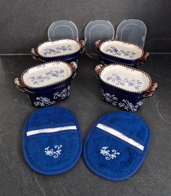 Temp-tations Floral Lace Blau   14-tlg. Mini-Set: 4 Formen + Deckel + Topflappen