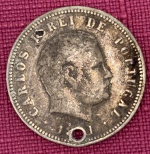 Moneda Portugal 200 Reis Rey Carlos 1891 o 1901