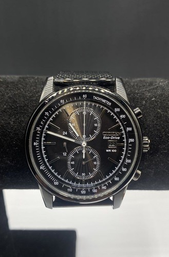 Citizen Eco-Drive Chronograph B612 Black Stainless Steel Mesh Men's Watch 41mm