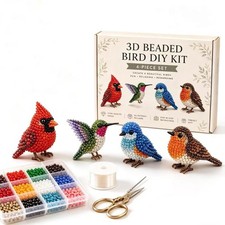 Tiny 3D Beaded Animal DIY Kit, Easy DIY Beading Embroidery Kit with 4 Cute De...