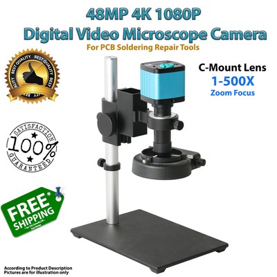 48MP Video-Digitalmikroskop 100-500X Zoom Fokus C-Mount-Objektiv PCB-Löten