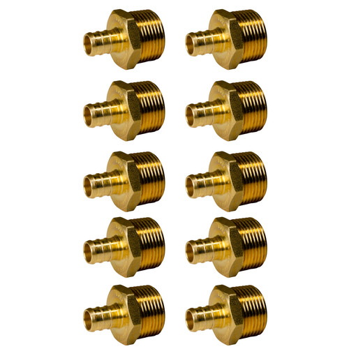 10 Pack XFITTING 1/2" Pex x 3/4" Male NPT Threaded Adapter, Lead Free Brass