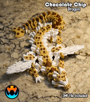 Chocolate Chip Articulated Dragon   Flexi Cookie Dragon Toy   9in 12in 15in or