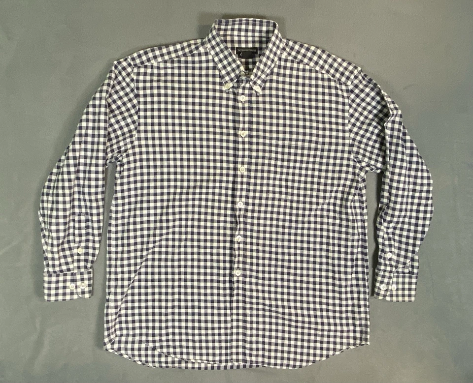The J Peterman Co Men’s L Long Sleeve Button Up Shirt Navy Blue Gingham Check  - Image 2 of 4