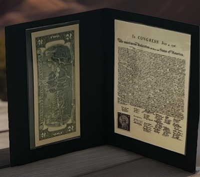   ESTATE FIND  $2 Bill Declaration Display w/ Stamp | Patriotic Lot