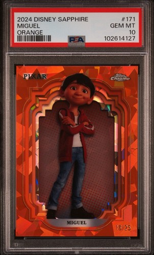Miguel 2025 Topps Chrome Disney Sapphire Pixar Orange Refractor #/25 PSA 10 GEM
