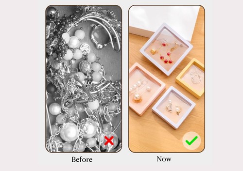 7x7x2cm Transparent Jewellery Storage Box, Clear Display Case Floating Frame Box - Picture 3 of 6