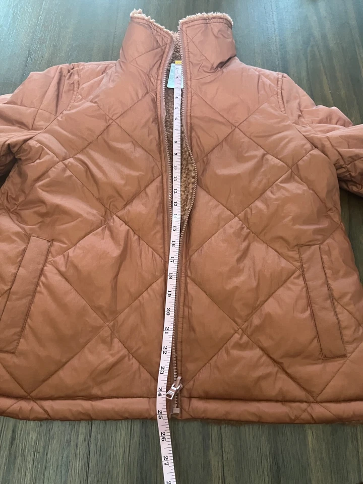 Jaqueta Madewell Puffer feminina tamanho pequeno J. Casaco Crew Sherpa forrado jcrew laranja - Imagem 4 de 4