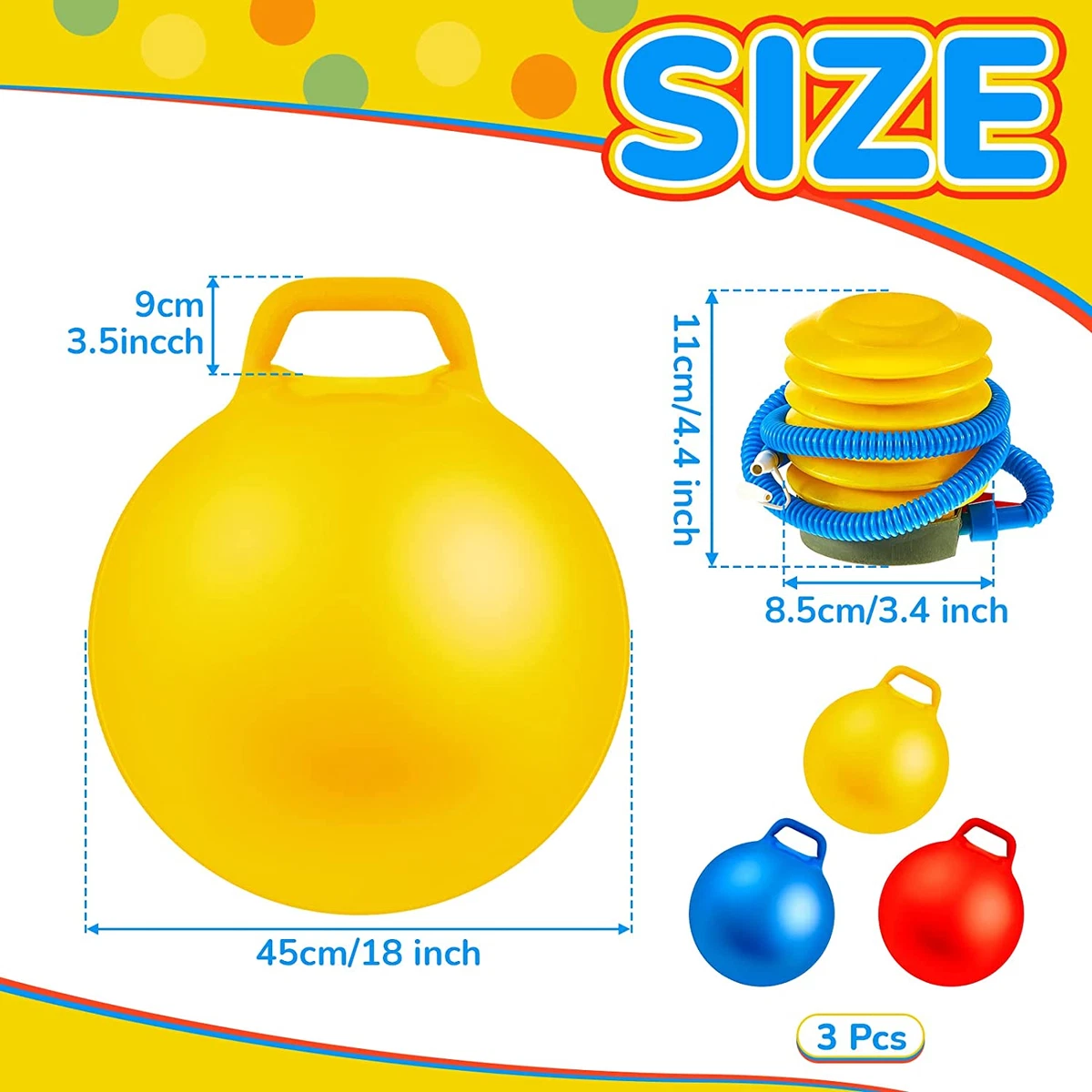 3 Pcs 18 Inch Hopper Ball Large Jumping Bouncy Balls with Handles