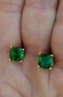 Women's 5mm Cushion Simulated Emerald Solitaire Stud Yellow Gold Plated Silver. — photo 4