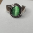 Vintage Sterling Silver Oval Green Cats Eye Cabochon Adjustable Ring