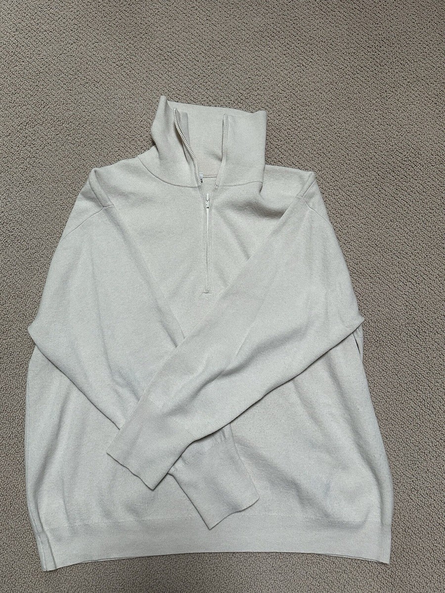 MUJI Women's Washable Milano Ribbed Half Zip Sweater Off White XL